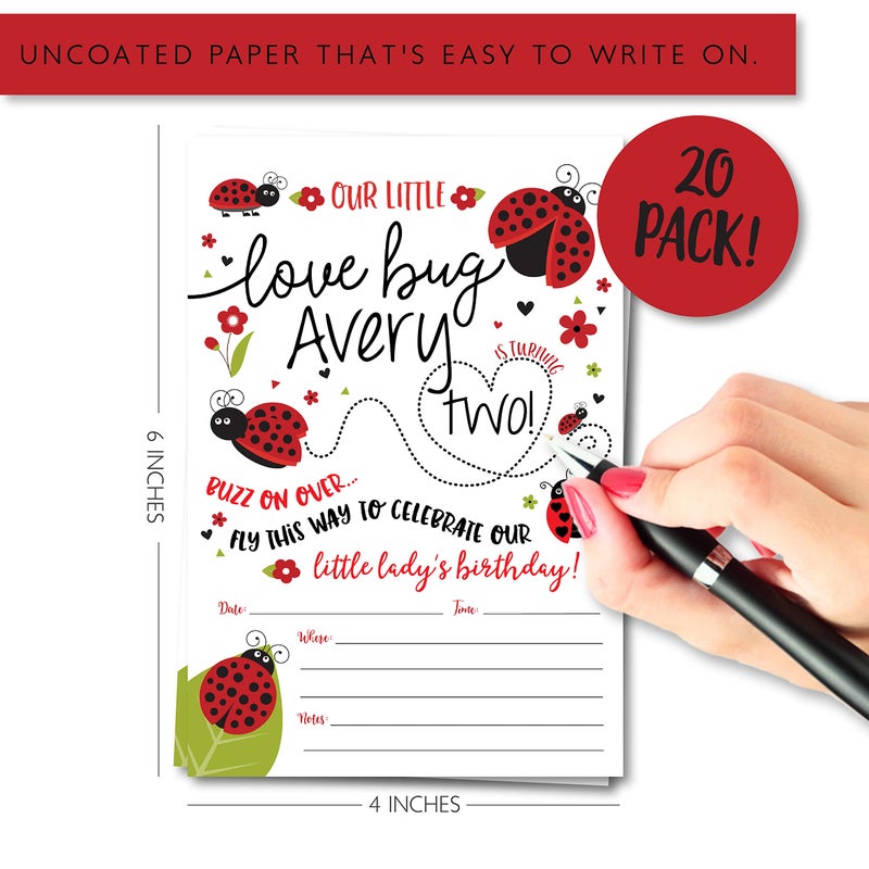 Your Main Event Prints Ladybug Birthday Invitation - Lady Bug Party Invite - 20 Fill-In Style with Envelopes - Little Lady Girl Birthday Invitations - White Envelopes Included - Image 3